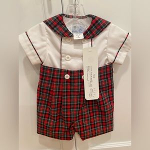 NWT Florence Eiseman Holiday Finewale Pique Short Sleeve Shortall-3 months